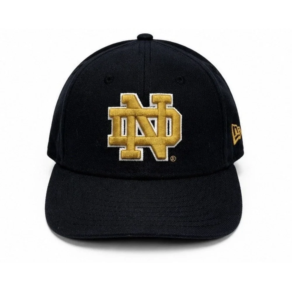 Notre Dame NCAA New Era 59FIFTY Fitted Hat Cap Navy Gold Size 6 7/8 Low Profile